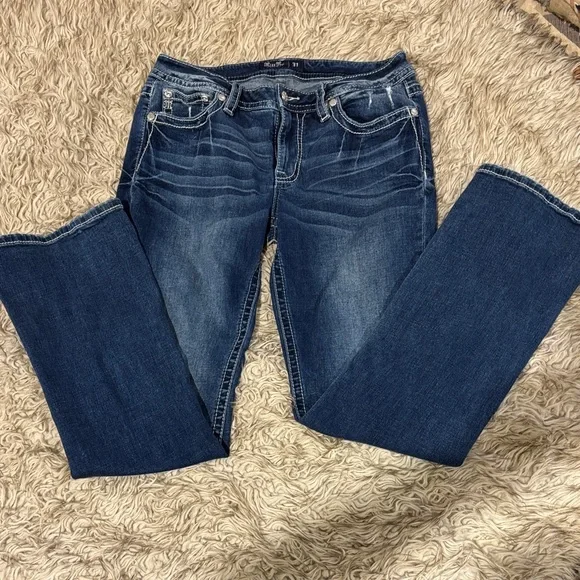 Miss Me Women's Boot Cut Jeans with Black and White Embroidery - Picture 4 of 7